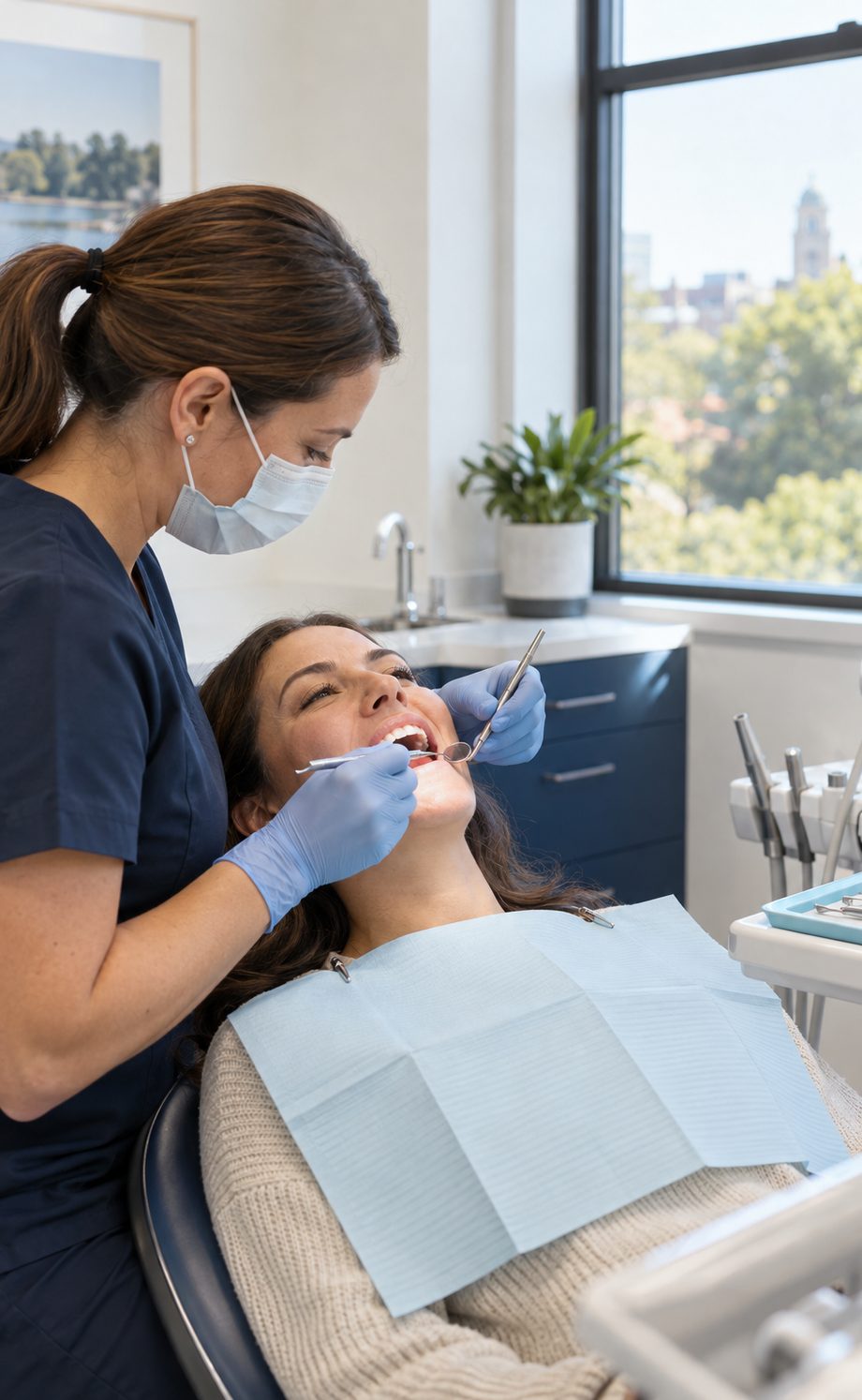 Patient relaxing in the dental chair during a routine cleaning